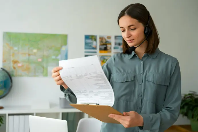 A woman holding a piece of paper in her hands